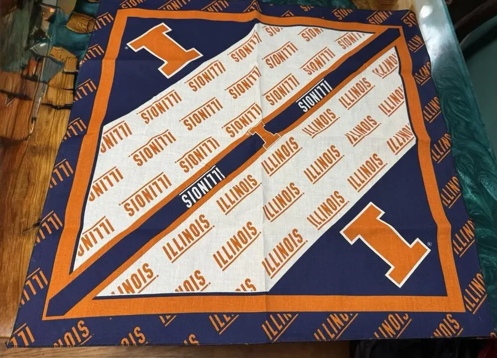 University Of Illinois Fighting Illini Bandana Orange Blue White 21” X 21”